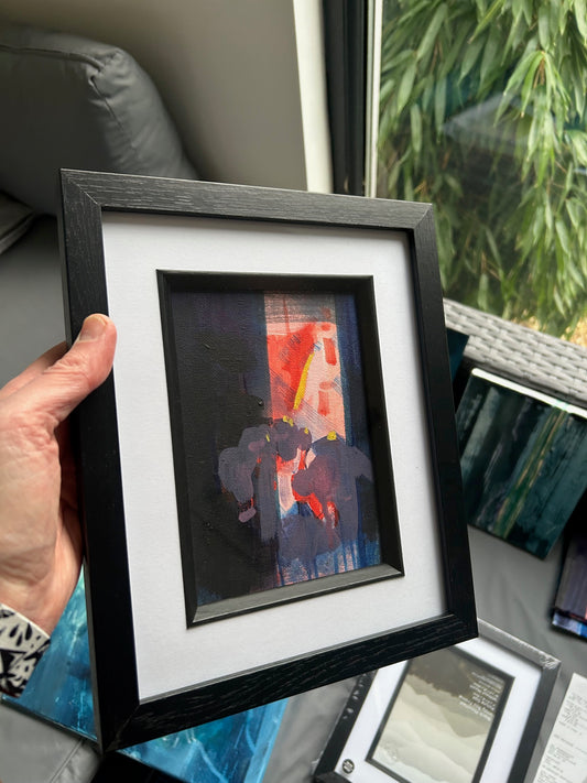 Neon Quiet. Ink & Acrylic on canvas board. Framed.