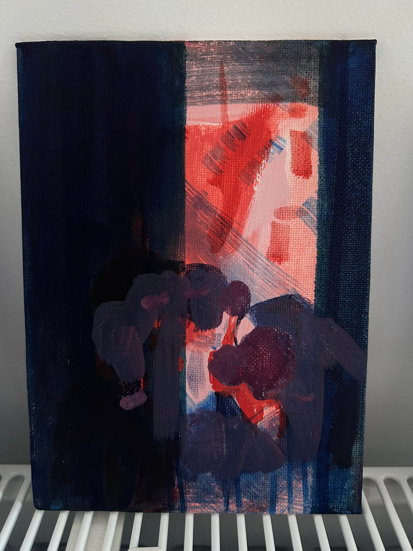 Neon Quiet. Ink & Acrylic on canvas board. Framed.