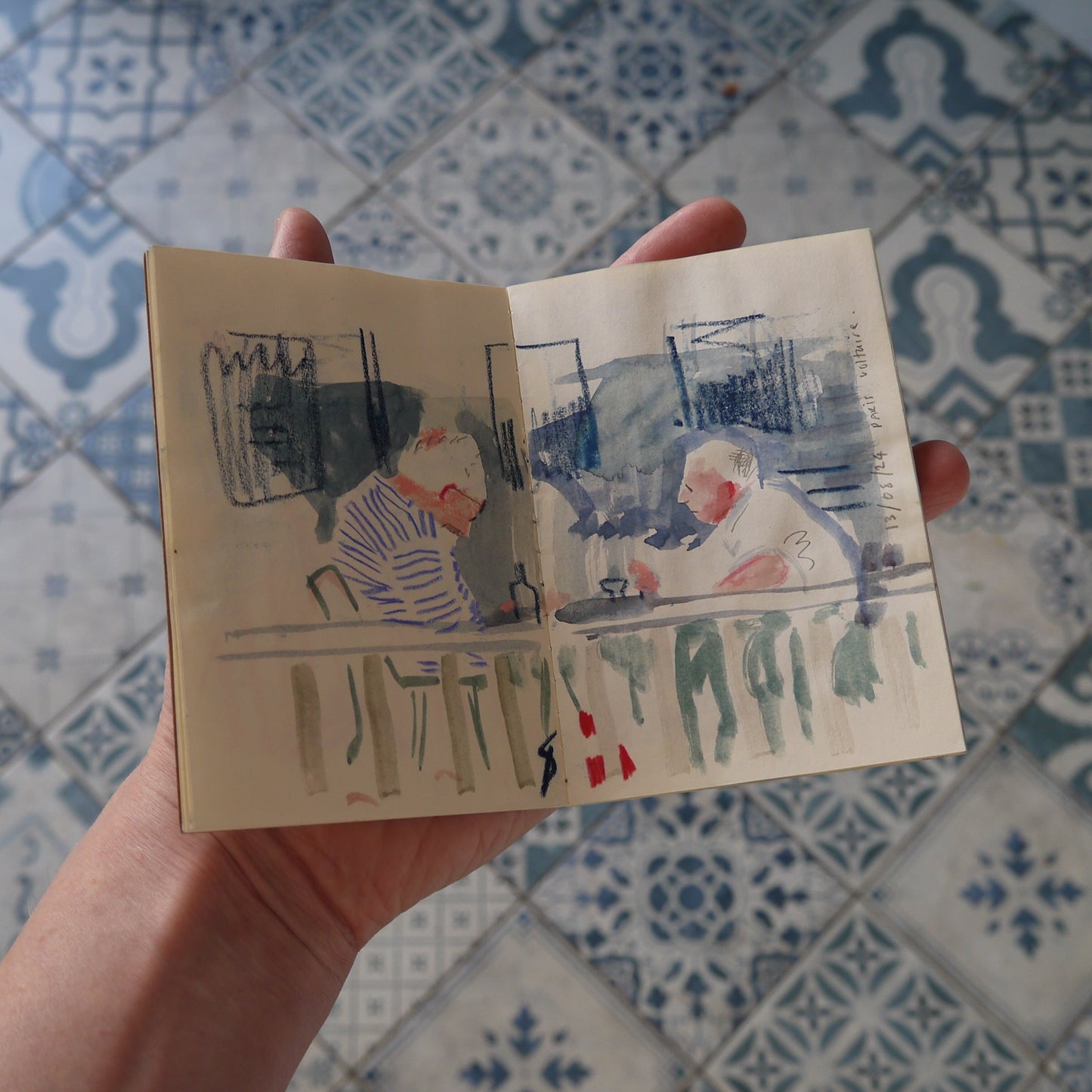 Amis du Vain |  Paris Voltaire Cafe Sketch | Framed Print A3 (29.7 x 42  cm)